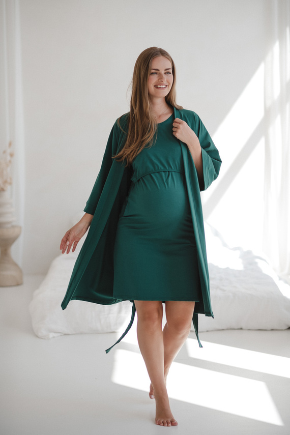 Milk&Love vestaglia premaman verde bottiglia - cotone con elastan, confortevole, manica 7/8