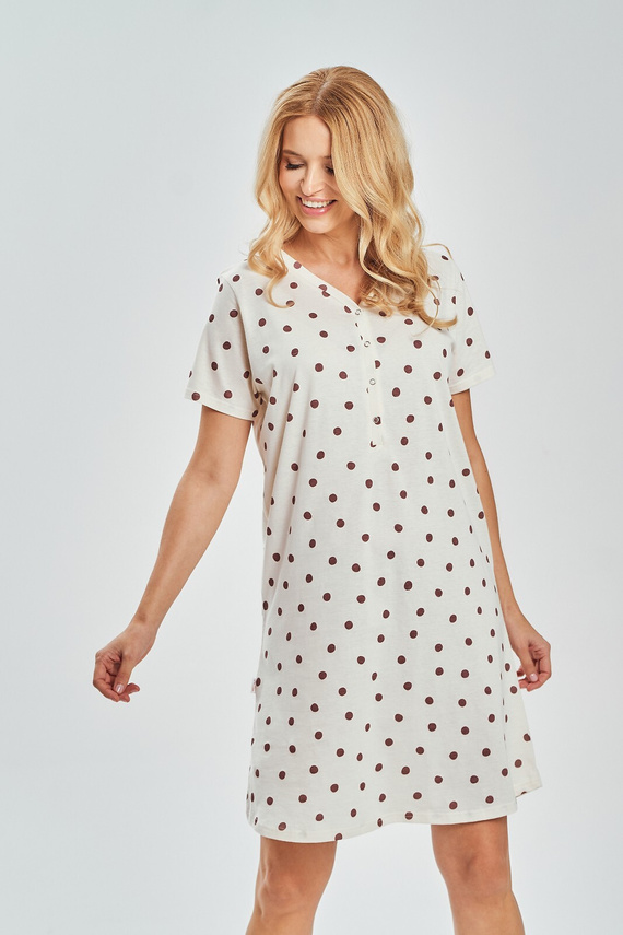 3529 Nita Camicia da notte da donna Taro - 100% cotone in piselli, bottoni automatici per l'allattamento, prima del ginocchio