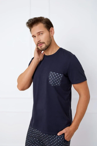 Rajmund Pigiama da uomo a maniche corte, pantaloncini Moda italiana - blu navy/stampa