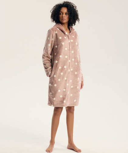 43599 Darlan Vestaglia da donna con cappuccio Henderson crema - morbida, leggera, prima del ginocchio