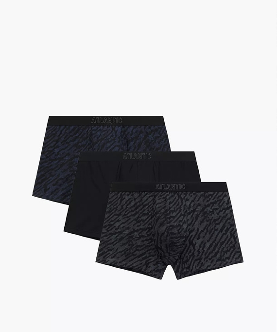 Atlantic 3MH-239 A3 Boxer da uomo 3 pezzi Cotone Grafite Nero Indigo