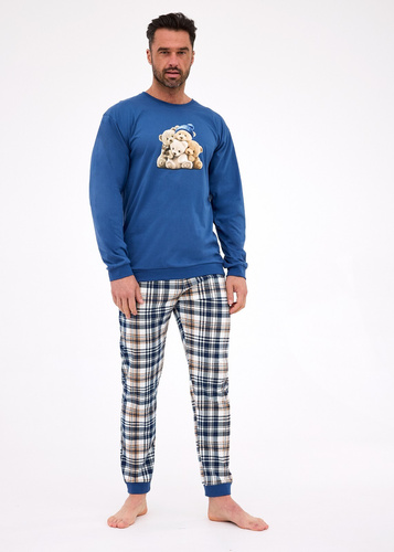 115/292 Pigiama da uomo Cornette Bears | Cotone, stampa orsetti, colore denim, polsini a coste