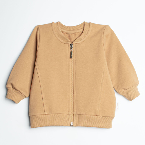 222273 Felpa bomber Olo Nicol in cotone felpato color caramello con zip per bambino