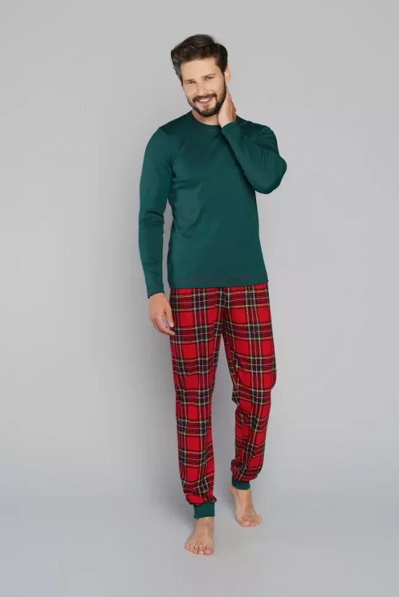 Narvik Pigiama da uomo a maniche lunghe, pantaloni lunghi Moda italiana - verde/stampa