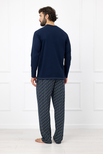 Pigiama uomo Rufin Italian Fashion in cotone manica lunga pantaloni blu navy