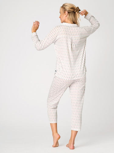 Pigiama donna LNS 879 Key in cotone beige con bottoni e motivo pastello delicato