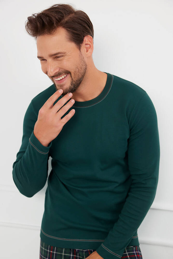 Fogo Pigiama uomo manica lunga, pantaloni lunghi Moda italiana - verde/stampa