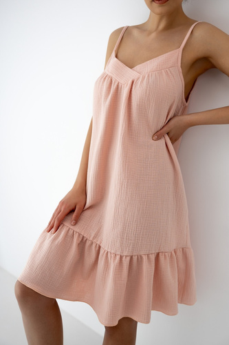 Camicia da notte Sabrina Sensis salmone mussola 100% cotone leggera