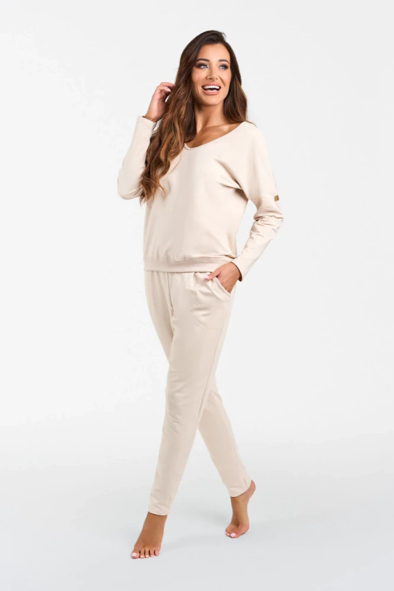 Karina Donna set manica lunga, pantaloni Moda Italiana - beige