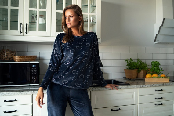 Set donna Elixir lungo. manica, lunghezza. pantaloni moda italiana blu navy