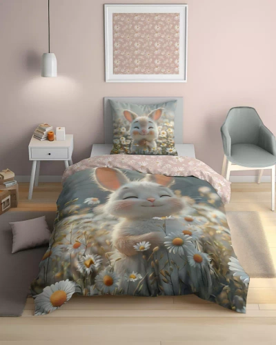 5548 A Fluo 95 Biancheria da letto coniglietto fosforescente a fiori 100% cotone | Per bambini Detexpol