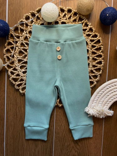 Leggings da bambino LC004 in cotone a coste salvia con bottoncini