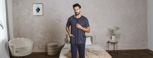 Ricardo Pigiama uomo manica corta, pantaloni lunghi Moda italiana - blu navy