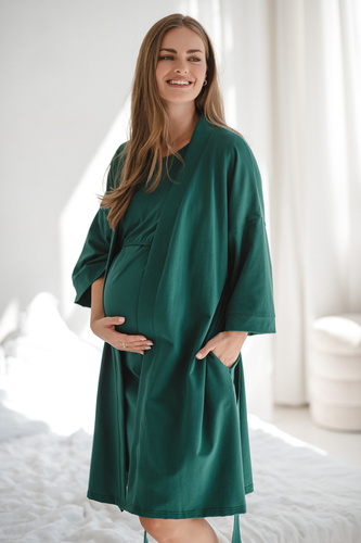 Milk&Love vestaglia premaman verde bottiglia - cotone con elastan, confortevole, manica 7/8