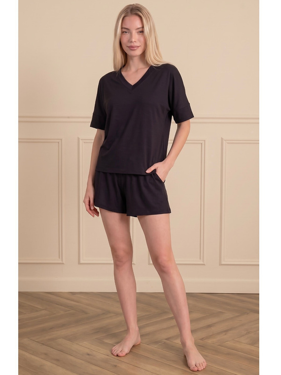 Luna 1313 pigiama donna nera 100% cotone maglietta e pantaloncini corti