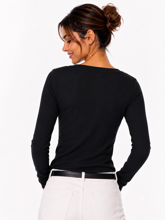 Blusa donna Active Honorata Eldar nera – viscosa a coste, scollo a V, manica lunga