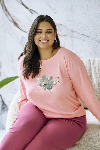 Pigiama donna Patricia 3471 TARO - cotone, manica 7/8, albicocca e confortevole