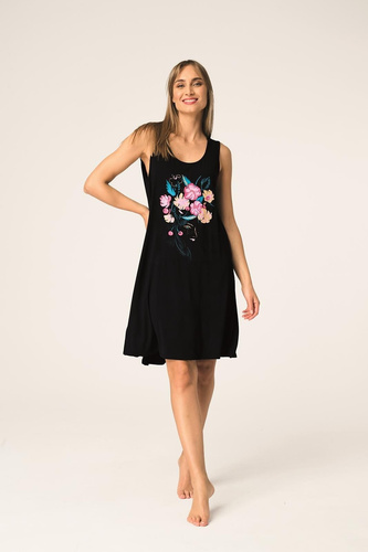 Key LND 560 camicia da notte nera in bambù con stampa