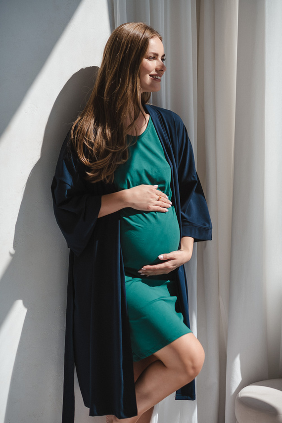 Milk&Love vestaglia premaman blu navy - cotone con elastan, confortevole, manica 7/8