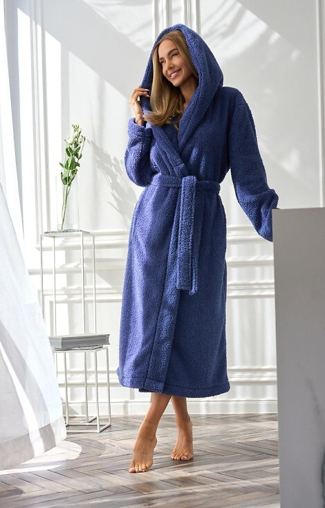 2556 Heaven Vestaglia lunga da donna L&L con cappuccio - navy