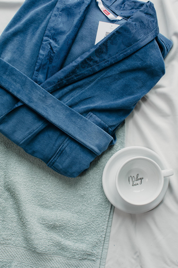 866 Noble Accappatoio da uomo De Lafense in velluto - corto, elegante, in cotone - denim