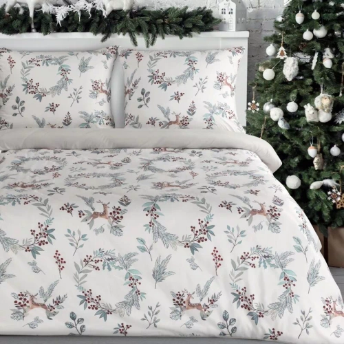 Biancheria da letto natalizia Peace Eurofirany in microfibra bianca con renne e rami