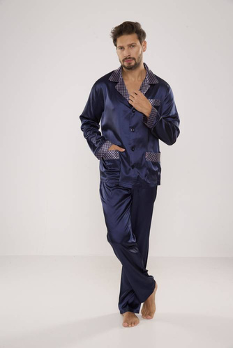 939 Pigiama da uomo in raso - blu navy