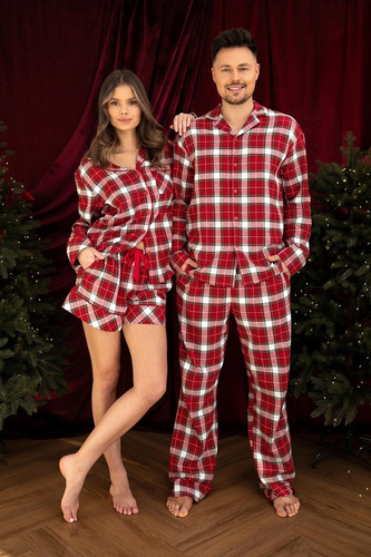 Sensis Clariel Pigiama Donna in Flanella 100% Cotone Rosso a Quadri