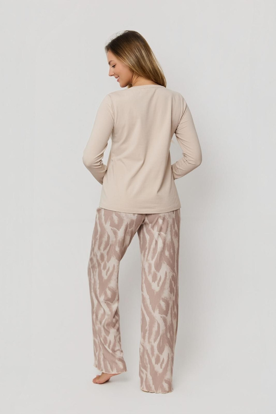 Mefemi Noelia PW85 Pigiama in cotone cappuccino, pantaloni a fantasia, set da donna
