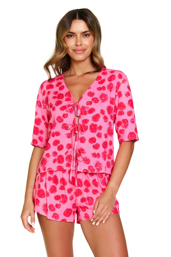 7362 Doctor Nap - Pigiama da donna in viscosa, camicetta con laccetti + pantaloncini corti | 100% viscosa, produzione polacca - rose