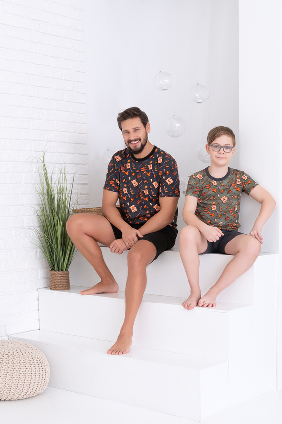 Pigiama Western Boys a maniche corte, pantaloni Italian Fashion - oliva/grafite