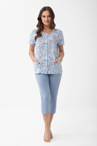 Pigiama donna Luna 1304 in cotone con bottoni e pantaloni capri