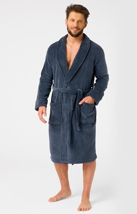 MGL 255 B25 Accappatoio da uomo blu navy - classico, morbido, legato in vita