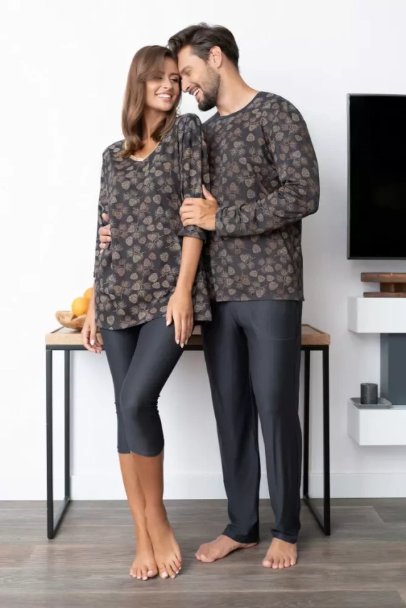 Pinus Pigiama uomo manica lunga, pantalone lungo Moda Italiana- stampa/grafite