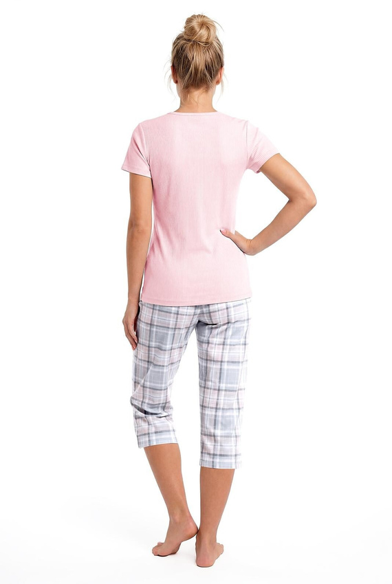 Pigiama donna Donna Dani 3/4 rosa in cotone manica corta pantaloni 3/4