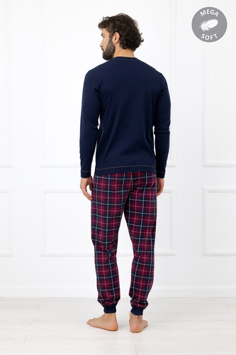 Italian Fashion Brajan Pigiama uomo Mega Soft pantaloni lunghi a quadri blu scuro