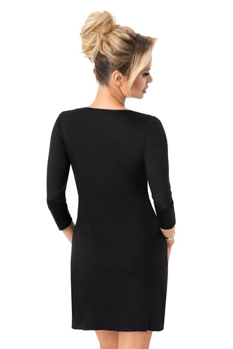 Camicia da notte Donna Margo nera - viscosa, pizzo, manica a 3/4, lunghezza prima del ginocchio