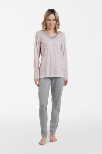 Simona Pigiama a maniche lunghe e pantaloni lunghi da donna Moda Italiana - stampa/melange