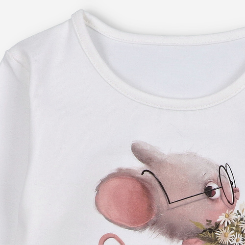 KAR-3008 Camicetta da bambina a maniche lunghe Lagarto Verde ecru - elegante, in cotone, produzione polacca