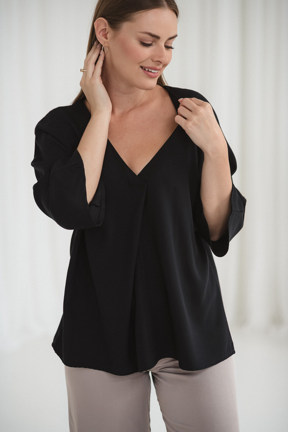 Mamafullness Camicetta da gravidanza per l'allattamento Milk&Love nero- viscosa, manica 3/4, oversize