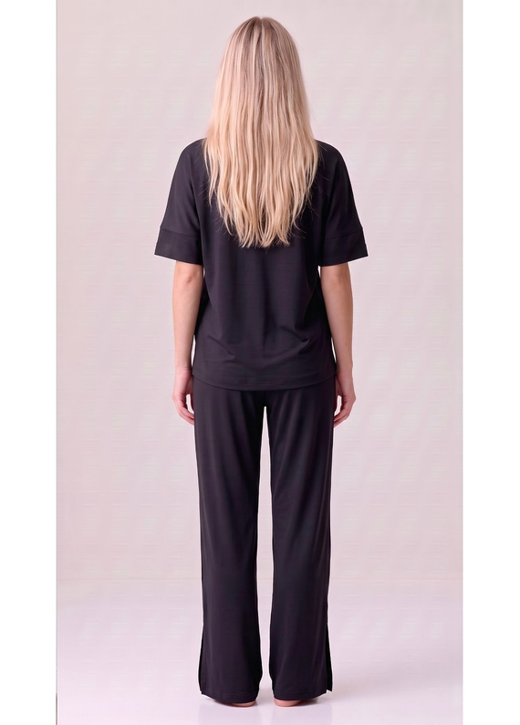 Luna 1313 pigiama donna nera 100% cotone maglietta e pantaloncini corti
