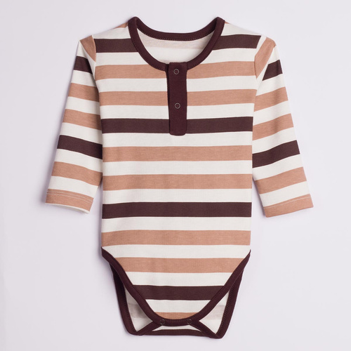 227096 Nicol BENEK Body neonato manica lunga righe marrone beige ecru