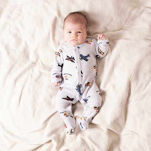 219031 Pigiamino Willy Nicol - cotone, grigio con aeroplani