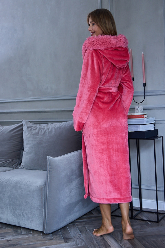 L&L 2646 Ana vestaglia lunga donna con cappuccio e pelliccia