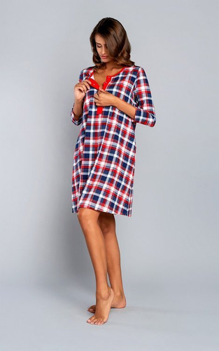 Camicia da notte Rugia per maternità e allattamento con maniche a 3/4 Moda italiana - blu navy