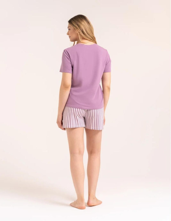 Pigiama donna Moraj PDD2800-009 viola in cotone con pantaloncini a righe
