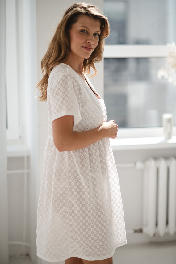 Camicia da notte gravidanza e allattamento Flower Power Milk & Love white 