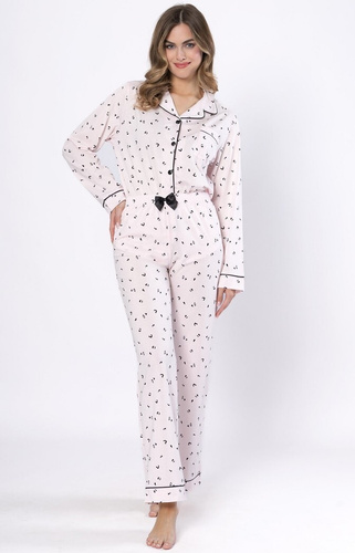 Pigiama donna Laveza Alka 1618 rosa chiaro - cotone, manica lunga, abbottonato