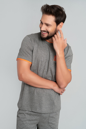 Marek Pigiama uomo manica corta, pantalone 3/4 Moda italiana- medio melange