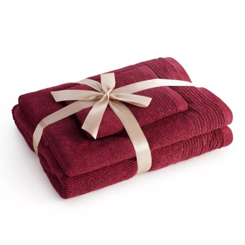Set di 3 asciugamani Eurofirany 500 GSM cotone in confezione premium bordeaux
